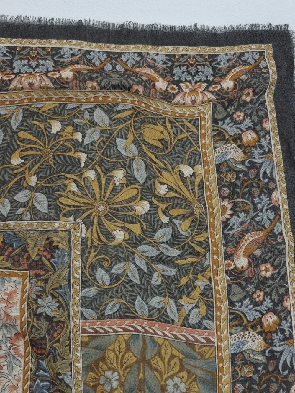 Floral Medallion Silk-Blend Scarf in Mustard and Coral